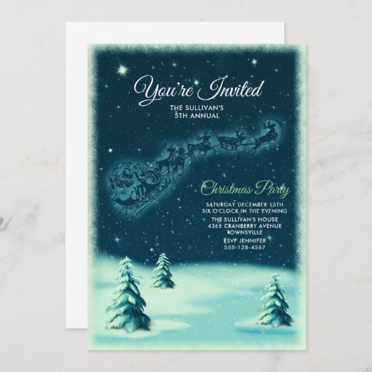 Reindeers Pulling Weihnachtsfeiertag des Weihnacht Einladung (Vorne/Hinten)