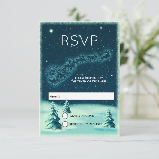 Reindeers Pulling Weihnachtsmann Weihnachts-UAWG RSVP Karte (Stehend Vorderseite)