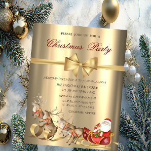 Reindeers Santa Claus Sleigh Gold Weihnachts-Party Einladung