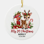 Reindeh mein erstes Weihnachtsbaby Keramik Ornament (Vorne)