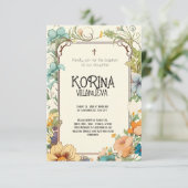 Reine Eleganz: Cream & Green Simple Floral Baptiss Einladung (Stehend Vorderseite)