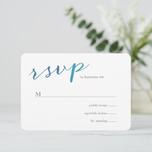Reine Liebe Watercolor Wedding RSVP / Ocean Blue (Stehend Vorderseite)