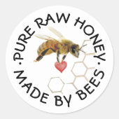 REINE RAW HONEY Honeybee Honeycomb and Heart Runder Aufkleber (Vorderseite)