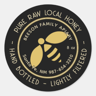 Reine, rohe, lokale Honig Label Gold Bee Black Runder Aufkleber