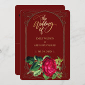 Reine rote und goldene Eleganz, rote Rosen Save The Date (Vorne/Hinten)