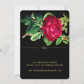 Reine schwarze und goldene Eleganz, rote Rosen Hoc Save The Date (Rückseite)