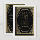 Reine schwarze und goldene Eleganz Save The Date (Vorne/Hinten)