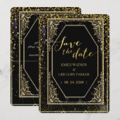Reine schwarze und goldene Eleganz Save The Date (Vorne/Hinten)