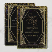 Reine schwarze und goldene Eleganz Save The Date (Vorne/Hinten)