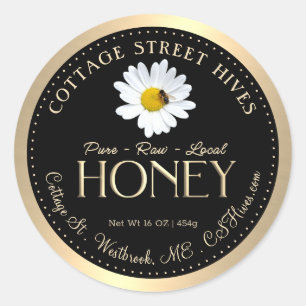 Reiner, roher Honig Daisy Bee Black Gold Border Runder Aufkleber