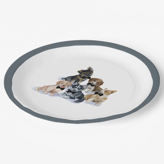 Reiner Welpe | Schwarze Krawatte Elegante Niedlich Pappteller (Schrägansicht)