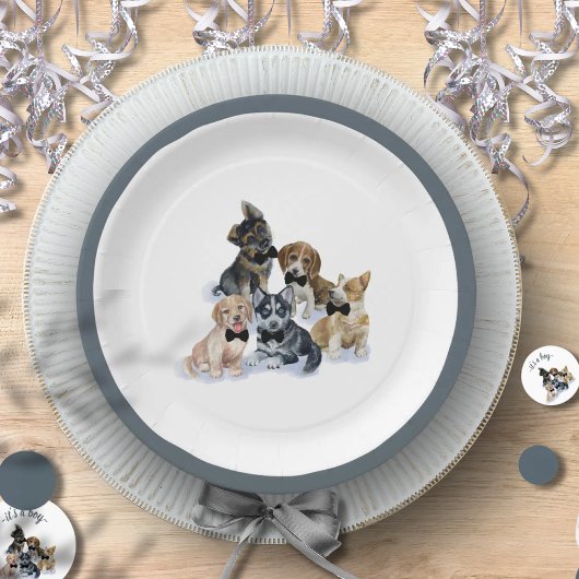 Reiner Welpe | Schwarze Krawatte Elegante Niedlich Pappteller