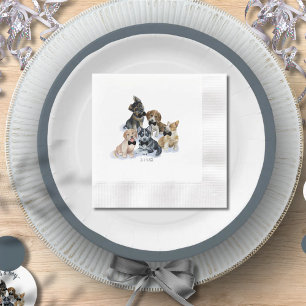 Reiner Welpe Schwarze Krawatte Elegante Niedlich Serviette