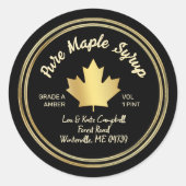 Reines Ahornsirup Gold Ahornleaf in schwarz Runder Aufkleber (Vorderseite)