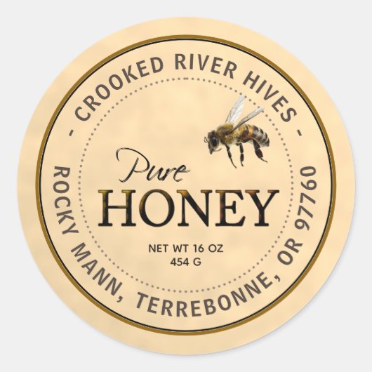 Reines Honig Gelbes Etikett Realistische Bienenwab Runder Aufkleber (Vorderseite)