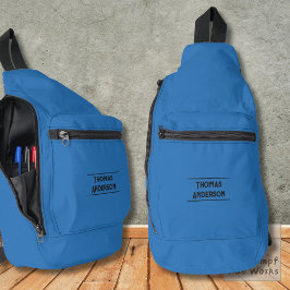 Reines Ocean Blau kombiniert mit schwarzem Text Crossbody Bag