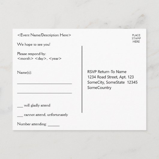 Reinigen Sie "r.s.v.p." Postkarte (Rückseite)