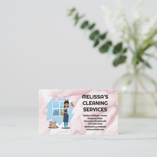 Reiniger | Rosa Marmor Visitenkarte (Stehend Vorderseite)