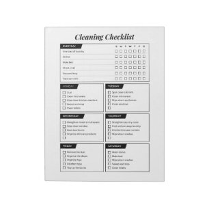 Reinigung Checkliste Schwarz-Weiß-Hausreinigung  Notizblock