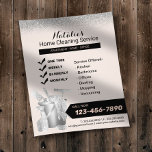 Reinigung des Hauses Pinselstrich und Silber Flyer<br><div class="desc">Zuhause Cleaning Service Rose Gold Silver Glitzer Housekeeping Flyer.</div>