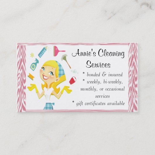 Reinigung hält Mädchen-Visitenkarte instand Visitenkarte (Vorderseite)