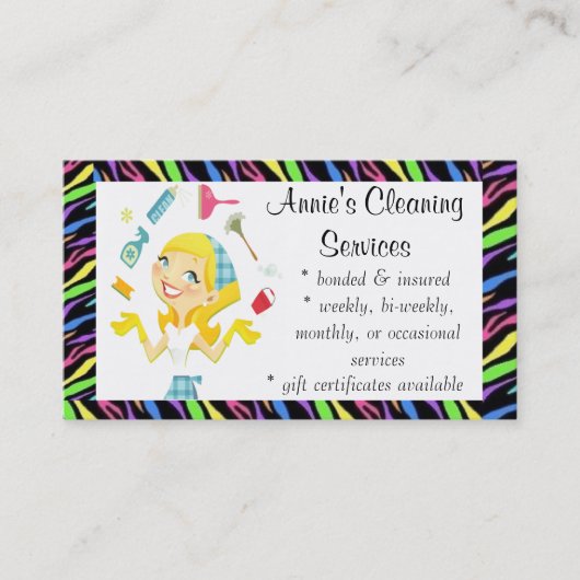 Reinigung hält Mädchen-Visitenkartefarbe instand Visitenkarte (Vorderseite)