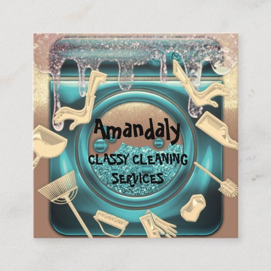 Reinigung Haus Service QR Code Tropfen Gold Wäsche Quadratische Visitenkarte (Vorderseite)