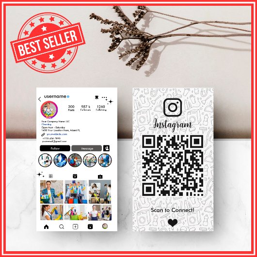 Reinigung Instagram White Housekeeping Maid QR Cod Visitenkarte