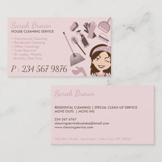 Reinigung Janitorial HouseMaid Lady Portrait Visitenkarte (Vorne/Hinten)