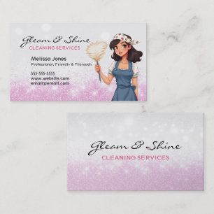 Reinigung Lady Cleaner Frau Pink Imitate Glitzer Visitenkarte