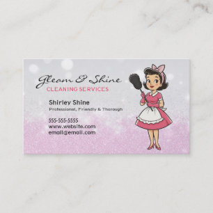 Reinigung Lady Cleaner Service Pink Glitzern Retro Visitenkarte
