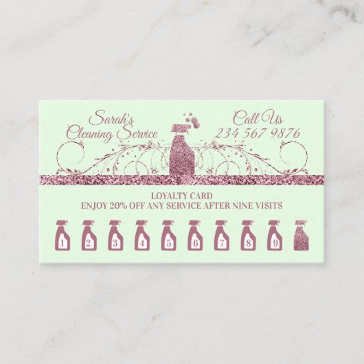 Reinigung Magd Janitorial Funkeln Housekeep grün Treuekarte (Vorderseite)