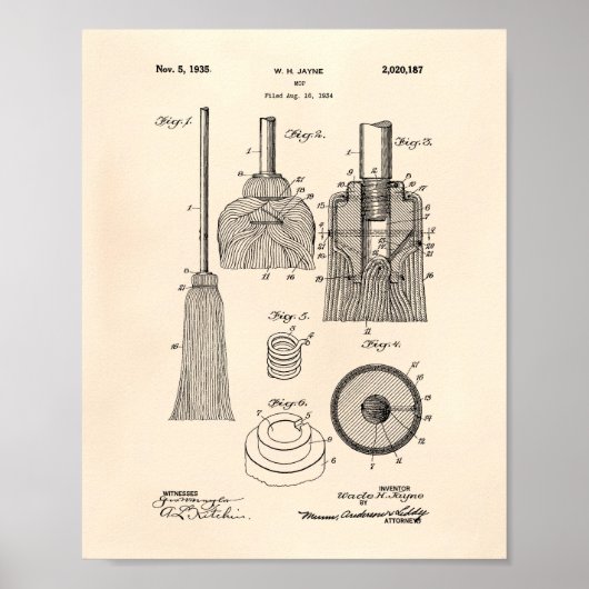 Reinigung Mop 1935 Patent Art Old Peper Poster (Vorne)