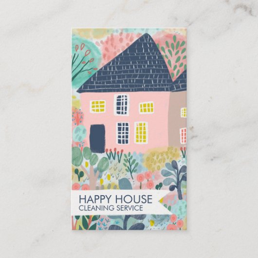 Reinigung Wasserfarben Haus Gartengarten QR Code Visitenkarte (Vorderseite)