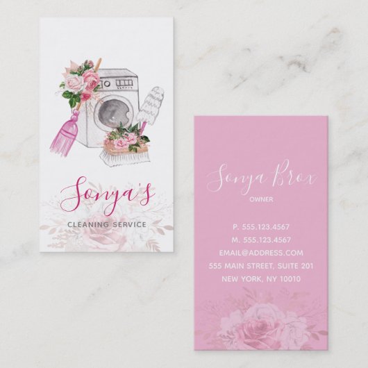 Reinigungs-Service Floral Watercolor Washer Visitenkarte (Vorne/Hinten)