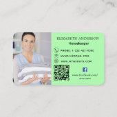 Reinigungs-Service hellgrünen Foto QR-Code Visitenkarte (Rückseite)