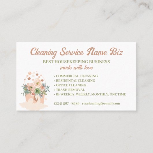 Reinigungs-Service Rosa Bläschen Bläschen Janitori Visitenkarte (Vorderseite)