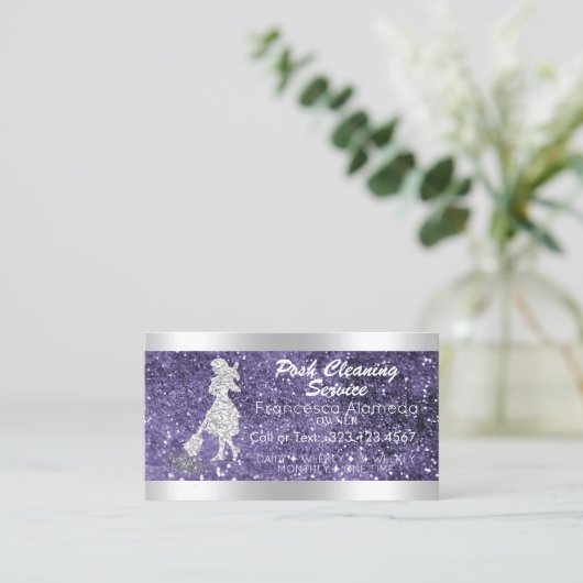 Reinigungs-Service Tropfen Glitzer Marmor Lila Sil Visitenkarte (Stehend Vorderseite)