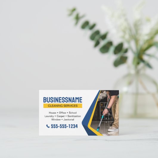 Reinigungsbüro "Blue House" Reinigungsdienst Visitenkarte (Stehend Vorderseite)