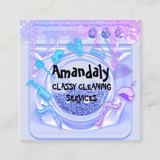 Reinigungsbüro Service QRCode Soap Blue Quadratische Visitenkarte (Vorderseite)