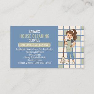 Reinigungsdame Blue Tile House Cleaning Service Visitenkarte
