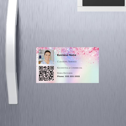 Reinigungsdienst Foto QR-Code holografisch rosa Magnetische Visitenkarte