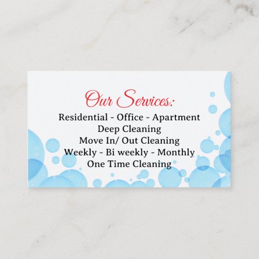 Reinigungsdienst für Reinigungsdienste in der Haus Visitenkarte (Rückseite)