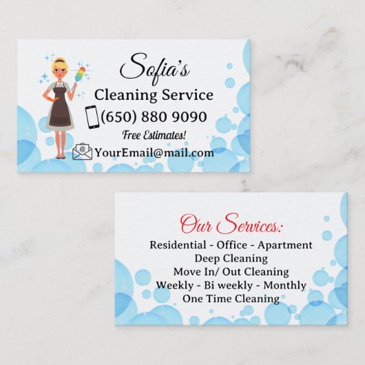 Reinigungsdienst für Reinigungsdienste in der Haus Visitenkarte (Vorne/Hinten)