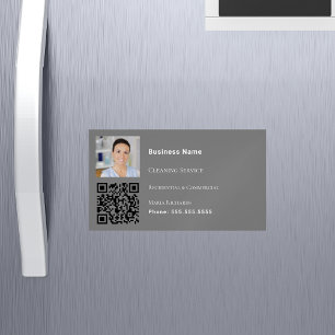 Reinigungsdienst Grauer Foto QR-Code Magnetische Visitenkarte