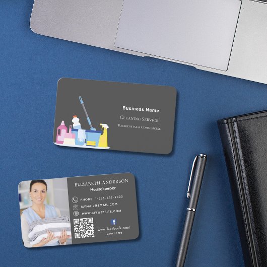 Reinigungsdienst Grauer Foto QR-Code Visitenkarte