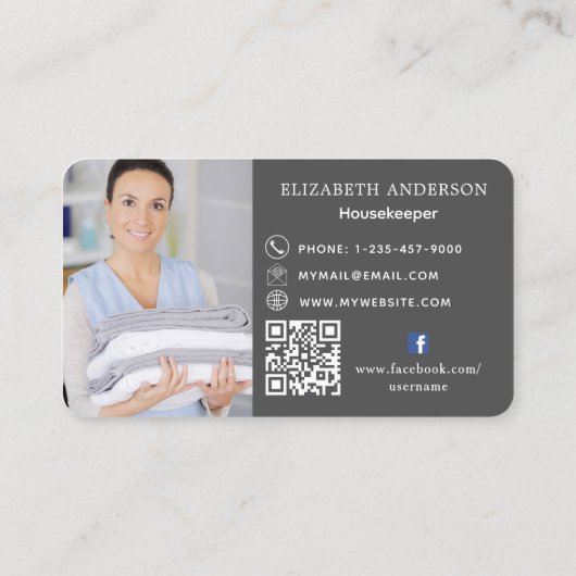 Reinigungsdienst Grauer Foto QR-Code Visitenkarte (Rückseite)