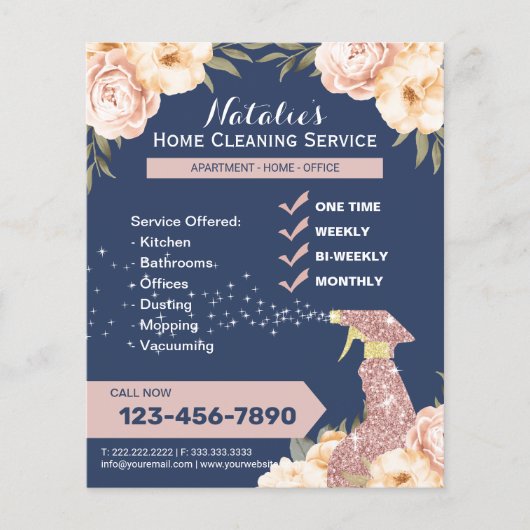 Reinigungsdienst Haushaltshilfe Blumennagel Blau Flyer (Vorne)