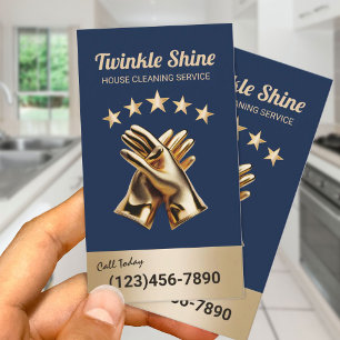 Reinigungsdienst Haushaltshilfe Goldene Handschuhe Visitenkarte
