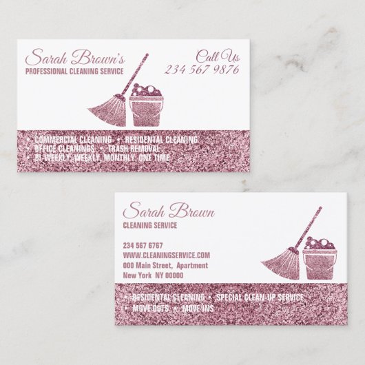 Reinigungsdienst Haushaltshilfe Janitorial rosa Fu Visitenkarte (Vorne/Hinten)